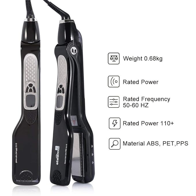 JUKEY Professional Steam Salon Hair Straightener Nano Titanium Ceramic Steam Flat Iron with Removable Comb+Digital LCD+5 Level Adjustable Temperature+Auto Temperature Lock