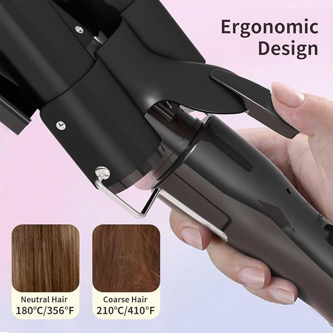 3 Barrel Curling Iron 1 Inch 2 Temp Settings (356°F/410°F) Hair Waver for Women Fast Heating 60s Ceramic Coating &amp Negative Ions for Frizz-Free Shiny Beach Waves Black