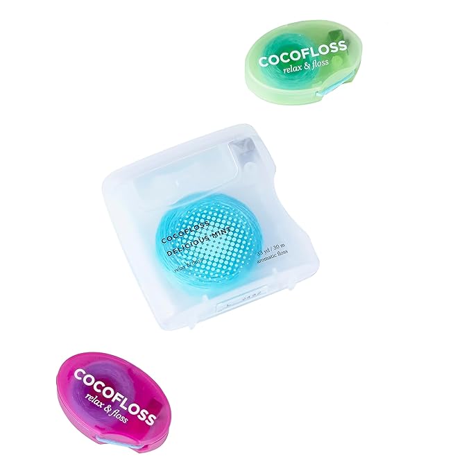 Cocofloss Woven Dental Floss Favorites Sampler Dentist-Designed Oral Care with Coconut Oil Waxed Vegan Kid-Friendly 1 Mint (33 yd) 2 Travel in Coconut Strawberry (8 yd)