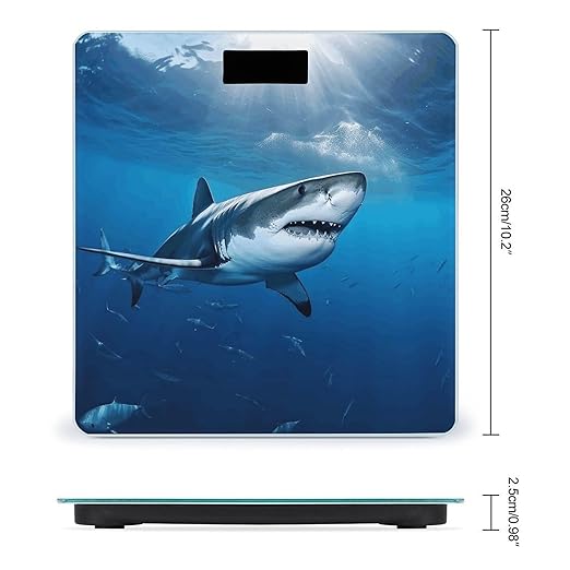 Ocean Sea Animal Shark Weight ScaleClear LED Display Bathroom Digital Weighing ScaleTempered Glass Digital Bathroom Scale for Body Weight Capacity Up to 400 Lbs