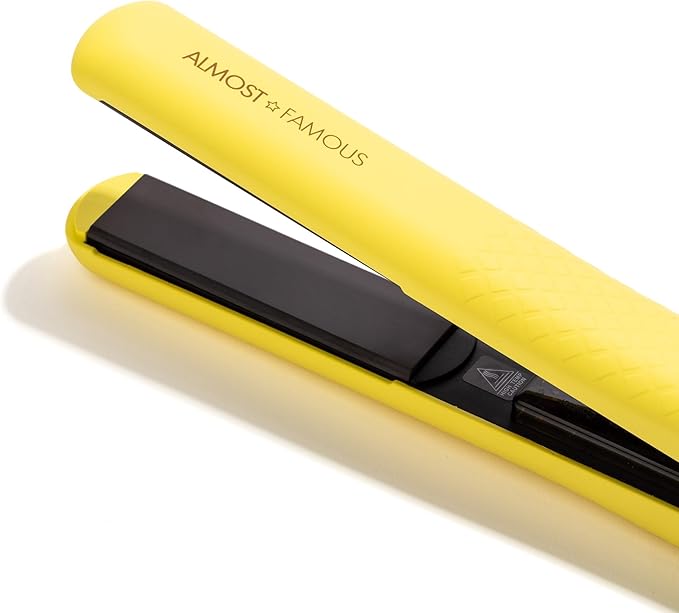 Almost Famous Hair Straightener with Ceramic Plates Adjustable Heat Setting Professional Beauty Tool for All Hair Type - Yellow
