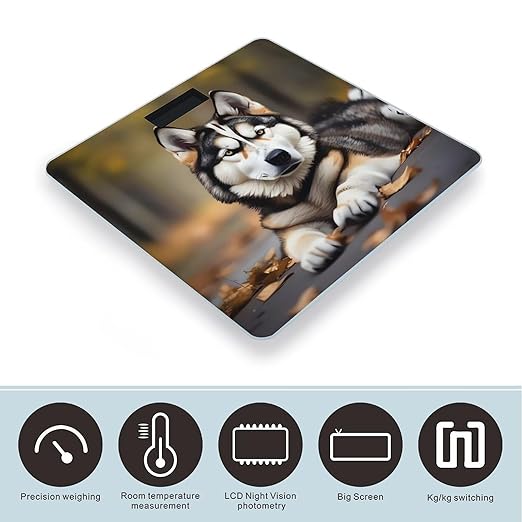 Digital Bathroom Scale for Body Weight Scale with Bright LCD Display High Accuracy Step-On Technology Auto On/Off Cute Huskys Digital Scales 400 Lbs /180kg