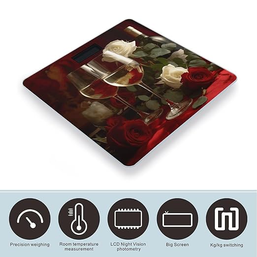 Roses on Table Bathroom Scale for Body Weight Bathroom Weighing Scale with Backlit LCD Display Highly Accurate Measures Weight Up to 180kg