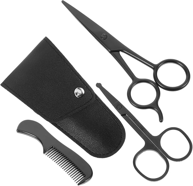VICASKY 3sets Stainless Steel Trimming Scissors and Beard Shears Kit for Men Includes Comb and Storage Bag for Home Grooming and Barbershop Use