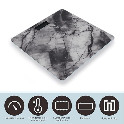 Light Black Marble Scale for Body Weight Precision Bathroom Weighing Scales with Back Lit LCD Display Sturdy Tempered Glass Body Weight Scales Digital Bathroom Scale 400lb