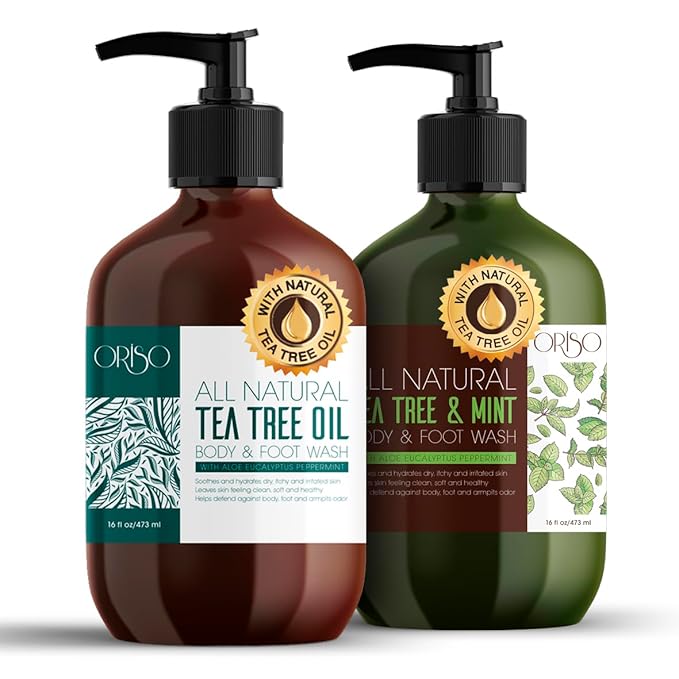 Tea Tree Oil Body Wash and Tea Tree Oil Body Wash with Mint - Helps Athletes Foot - Eczema - Toenail Fungus - Body Odor - For Hydrating Sensitive Skin