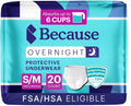 Because Overnight Absorbency Pull Ups - Adult Disposable Incontinence Underwear Extra Absorbent Nighttime Briefs for Men and Women White Small/Medium 20 Count
