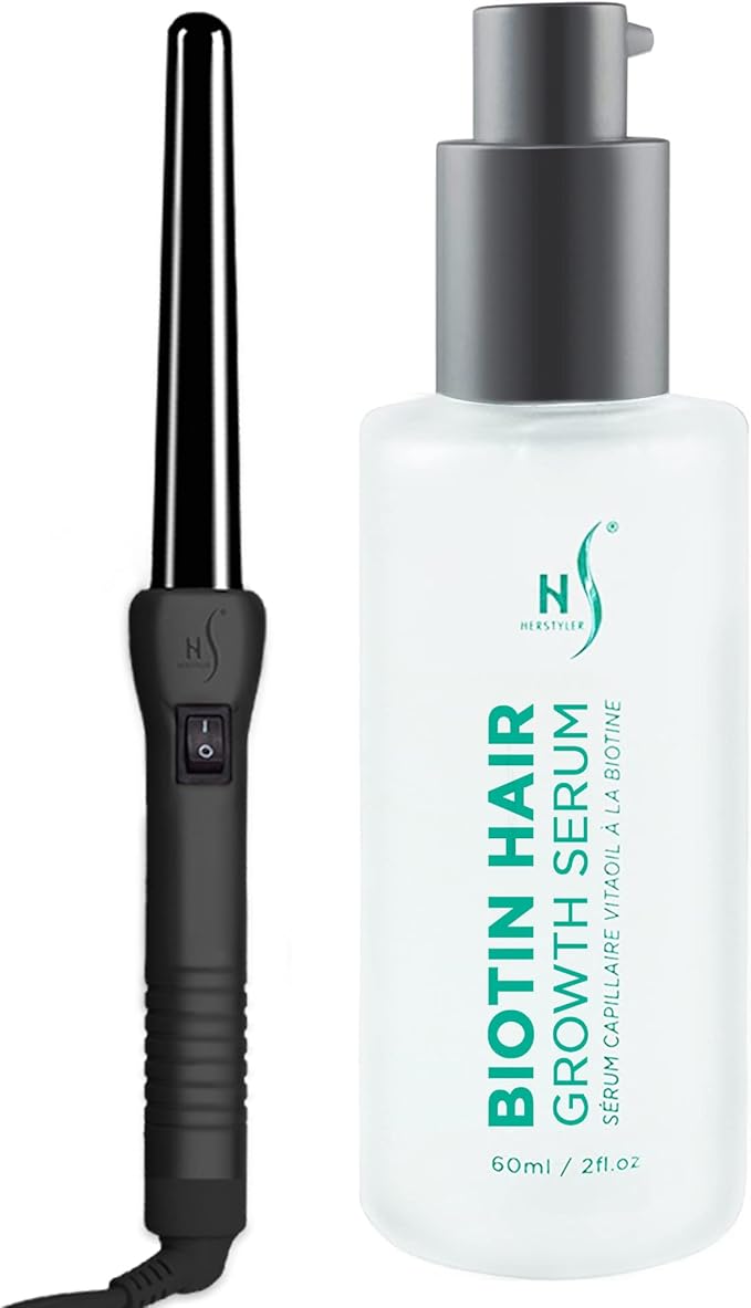 Herstyler Grande Ceramic Curling Iron and Herstyler Biotin Hair Growth Serum Set