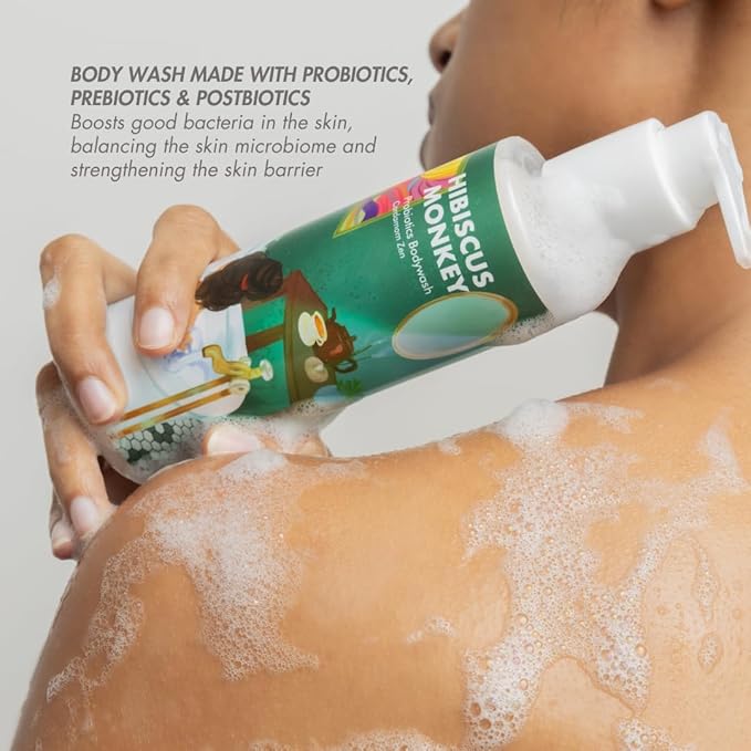 HIBISCUS MONKEY Probiotics Body Wash|100% Plant Derived|Sensitive Skin Friendly Dermatologist Tested Ph Balanced|Artificial Fragrance Free No Synthetic Surfactants No Sles/Sls Paraben Free