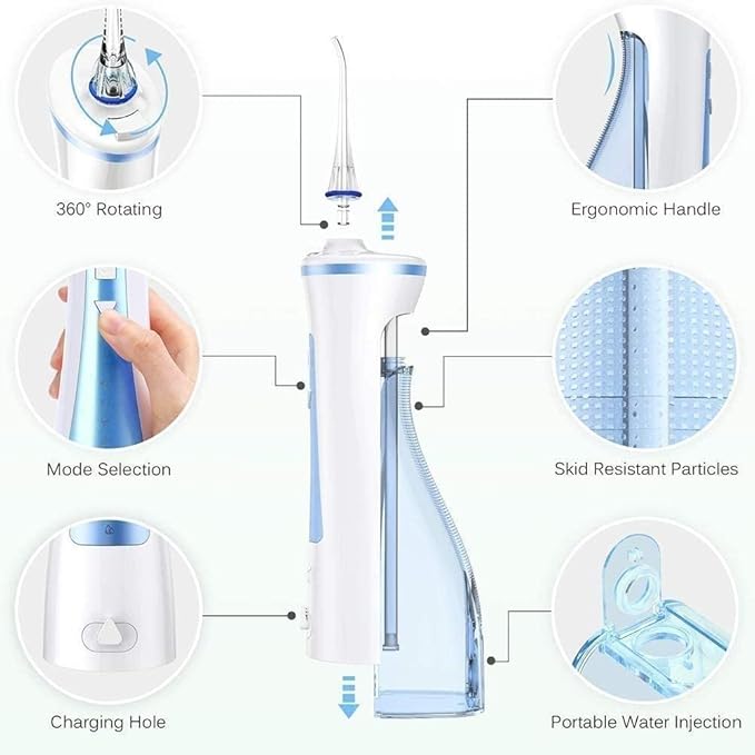 Professional Cordless Rechargeable Dental Oral Irrigator Ultra Water Jet for Teeth Braces Care IPX7 Waterproof 240ML Water Tank for Travel and Home Use