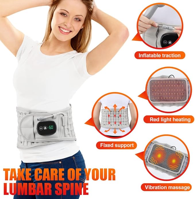 3-in-1 Back Support Belt with Sciatica Comfort Rechargeable Lumbar Brace for Lower Back Relief Portable Wireless Massager for Men &amp Women Ideal for Relaxation Free Size