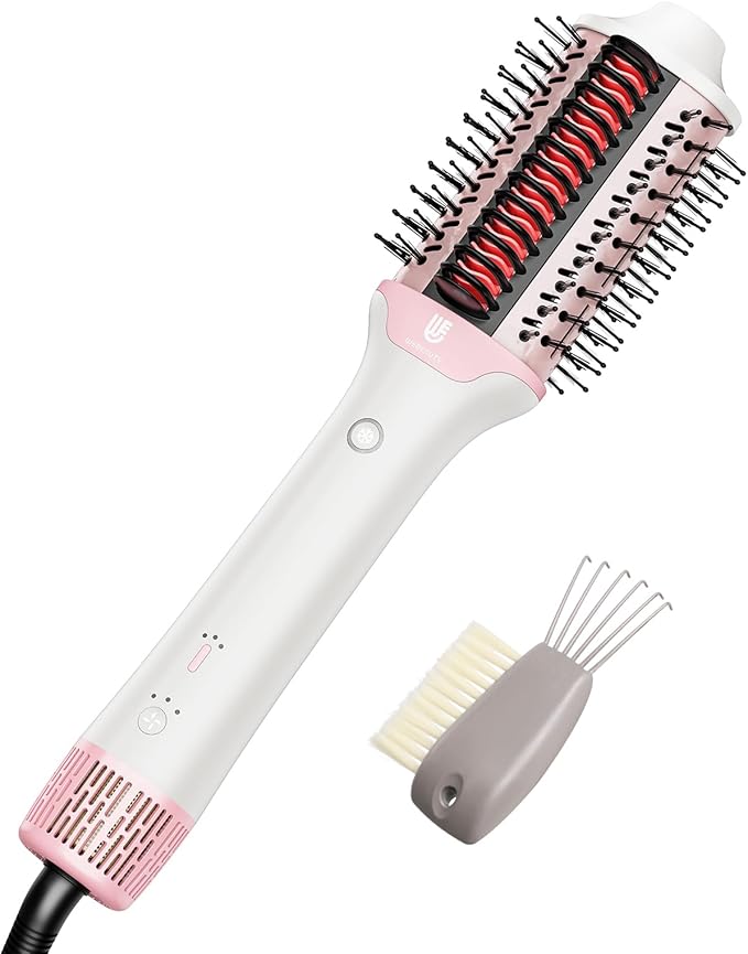2-in-1 Blow Dryer Brush &amp Hair Straightener Ionic &amp Ceramic Thermal Brush with Adjustable Heat &amp Cool Shot 110000 RPM Motor High-Speed Motor for Frizz-Free Smooth &amp Voluminous Hair