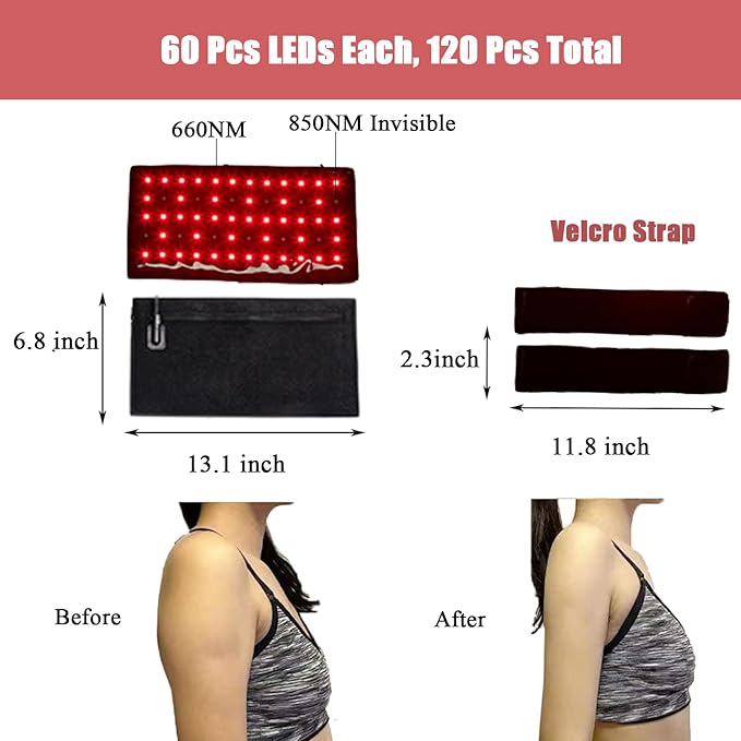 2Pcs Infrared Red Light Thera-py Arm Belt 660nm and 850nm Red Light Thera-py Arm Wrap with Timer &amp Brightness Setting Red Light Arm Pad for Arm Knee Shoulder Joints Muscle Pain Relief