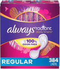 Always Radiant Liners Unscented 96 CountPack of 4 (Total 384 Count) (Packaging May Vary)