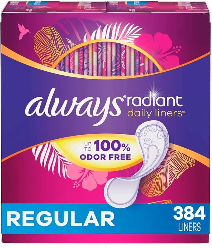 Always Radiant Liners Unscented 96 CountPack of 4 (Total 384 Count) (Packaging May Vary)