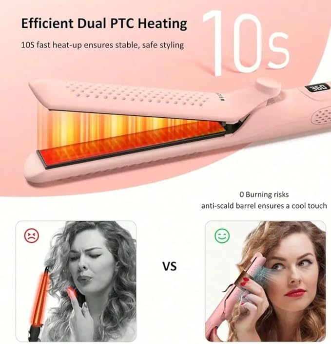 Professional Hair Straightener with LCD Display 5 Temperature Settings 280-430°F Negative Ion Technology Pink