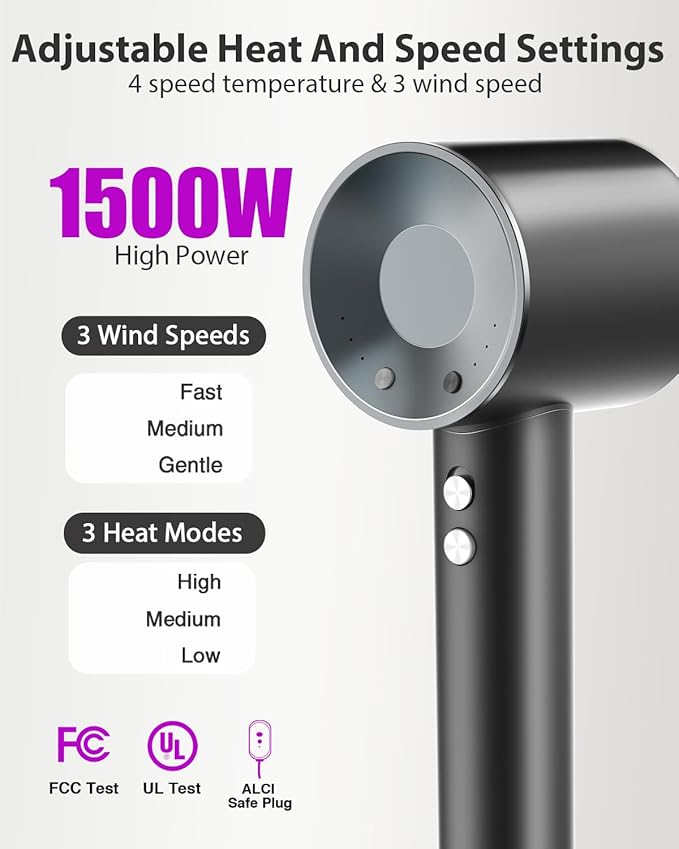 Hair Dryer 160000 RPM Professional High-Speed Blow Dryer 200 Millions Negative Ionic Care Hair Dryer for Fast Drying Low Noise Thermo-Control Hairdryer Travel with Magnetic Nozzle