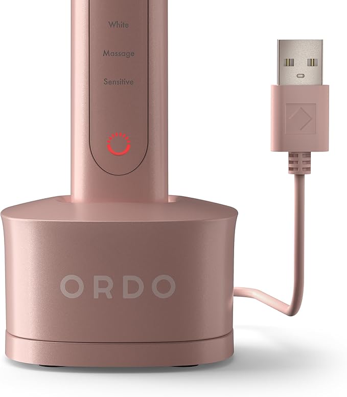 ORDO Sonic+ Electric Toothbrush with Case Sonic Toothbrushes for Adults Charging Travel Case 4 Brushing Modes Fast Rechargeable Battery Silicone Polishing USB Charger Rose Gold