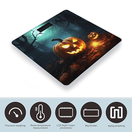 Happy Halloween Pumpkins Bathroom Scale Large LCD Backlight Display Digital Scale Rounded Corners Body Scales Automatic Power On/Off Bathroom Scales for Home Bedrooms