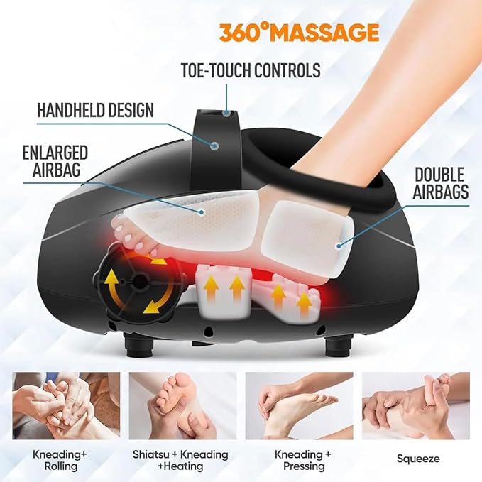 Electric Foot Massager Machine with HeatShiatsu Heated Feet Massager with Remote Control5 Massage Modes Adjustable Promote Feet Blood Circulation for Relief Pain Stress(Gray)