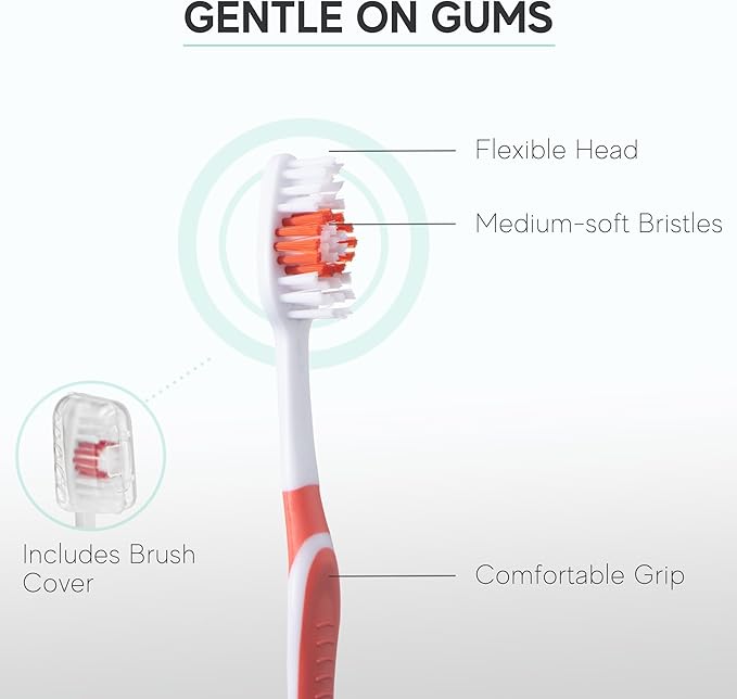Avistar Dental Care Bundle: 450 Individually Wrapped Floss Picks (Multi-color) &amp 4 Medium Bristle Toothbrushes for Adults (Red) - Easy Grip &amp Convenient Oral Hygiene Kit for Travel Hotels &a