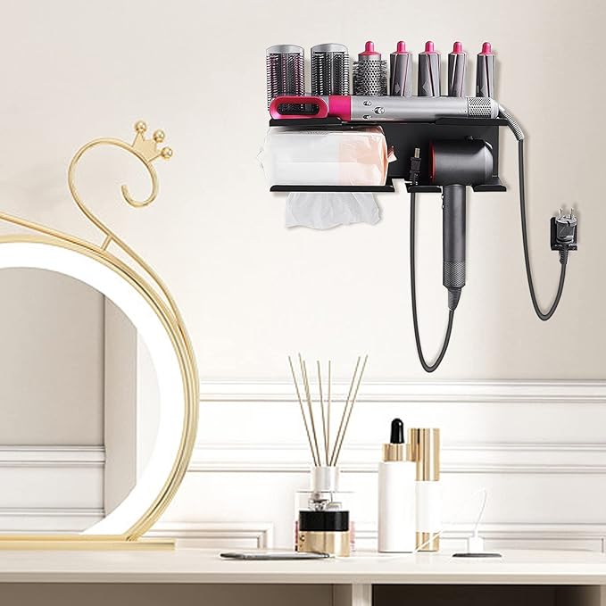 Hair Dryer Holder for Dyson Airwrap Hairdryer Holder Station Hair Straightener Holder for Dyson Airwrap Stand Hair Dryer Attachments for Curling Iron Styler Curling Barrels Brushes