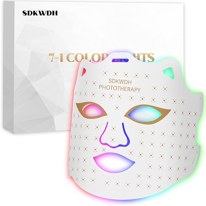 Red Light Mask for Face 7-1 Colors Facial Care Mask 850nm Infrared &amp Red Light Masks Ergonomic Design for Home &amp Travel White