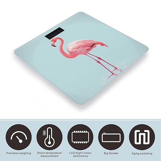 Pink Flamingo Scale for Body Weight Anti-Slip Digital Bathroom Scale Sturdy Toughened Glass Weighing Scales High Precision Safe Rounded Corners Smart Scales