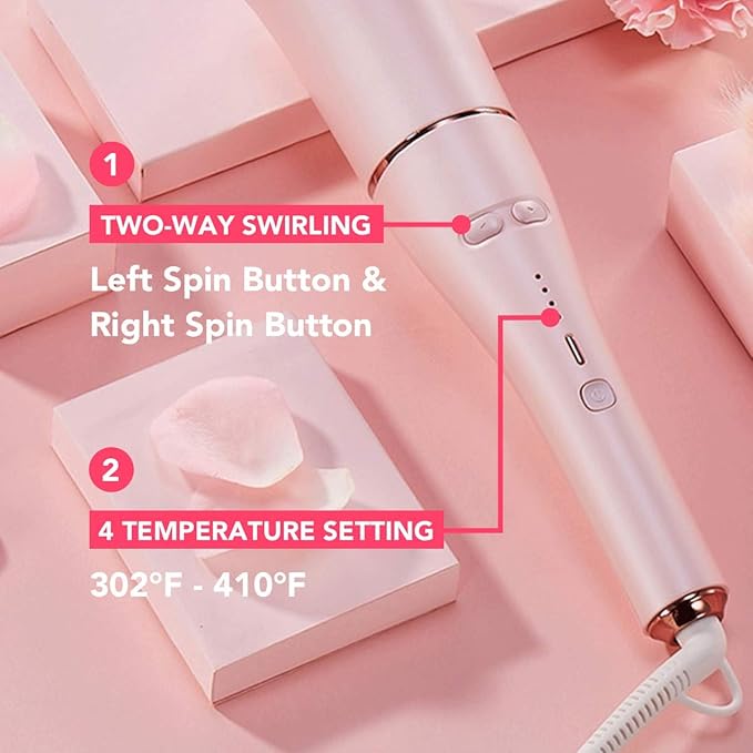 LENA Auto Hair Curling Wand Professional Hair Curler Iron Styler Automatic Rotating Styling Tool with Ceramic Ionic Barrel and Smart Anti-Stuck Sensor for Long and Medium-Length Hair
