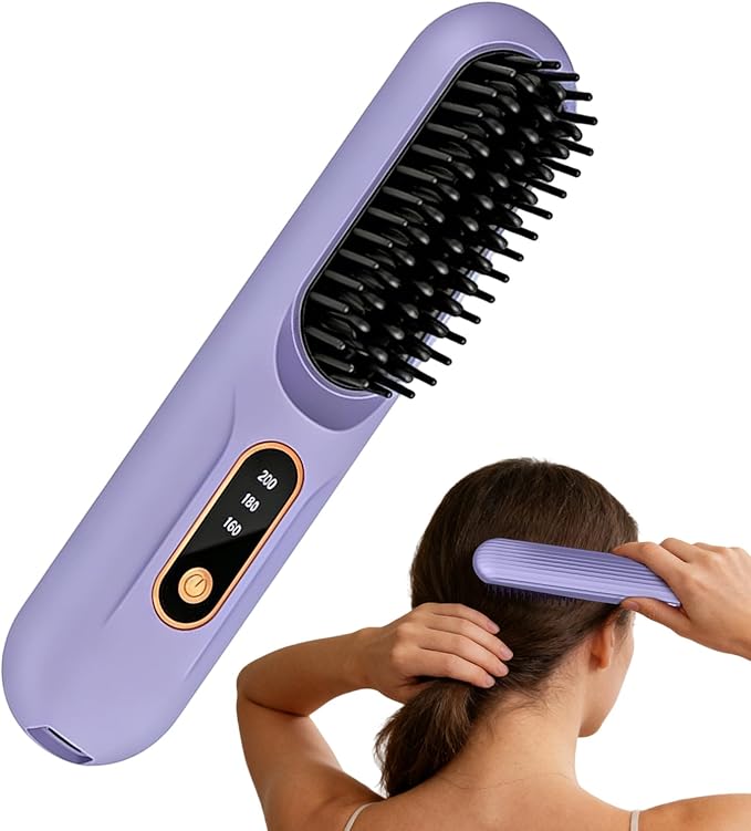 Hair Straightener Brush ABS Cordless Hair Straightener Brush Travel Hot Cordless Hairs Straighteners Brushes for Women Girls Long Short Styling Home Travel Party Daily Dating Wedding