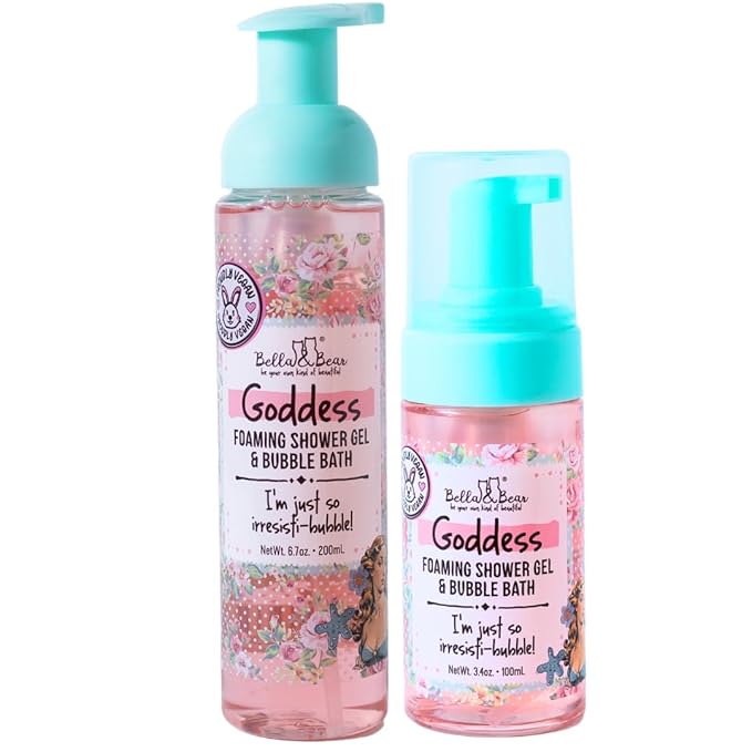 Bella and Bear Goddess Foaming Shower Gel &amp Bubble Bath Full &amp Travel Size Bundle