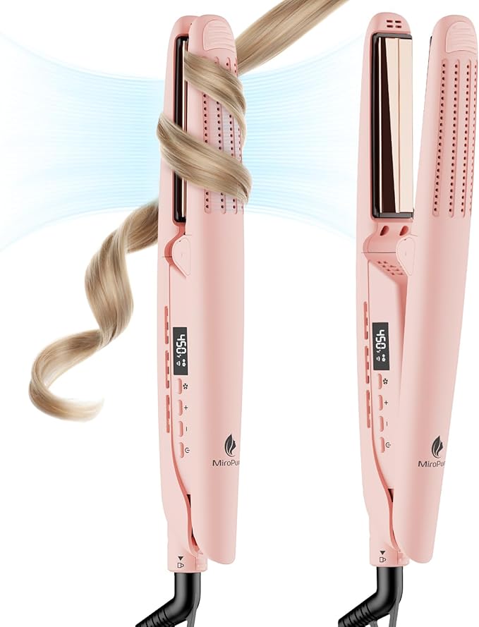 MiroPure 360° Airflow Styler Curling Iron Titanium Flat Iron Hair Straightener and Curler 2 in 1 Professional Curing Wand with Ionic Aroma Cool Air 13 Adjustable Temps Dual Voltage for Long Hair