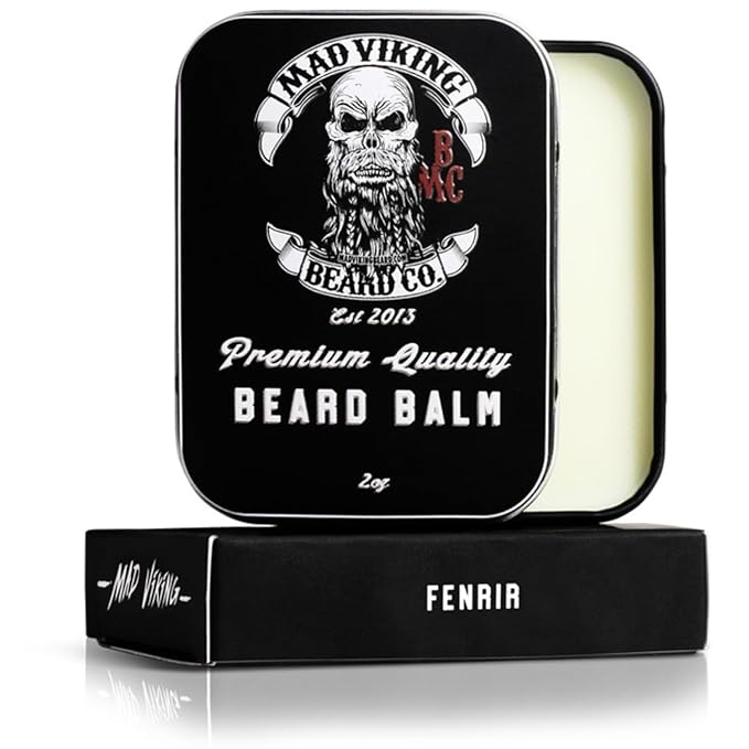 Mad Viking Fenrir Beard Balm – Non-Greasy Balm to Soften and Style with a Medium Hold - Made with Shea Butter Beeswax &amp Premium Oils - Bold Bourbon Neroli Rum &amp Tobacco Scent Made in the U