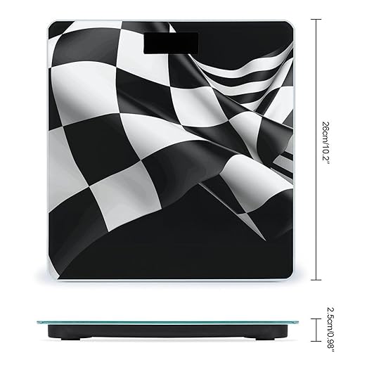 Black White Formula Checkered Flags Pattern Weight Scale Large Bathroom Scales Digital Weight with Bright LED Display Non Slip Automatic Weighing Scale Fashion Weighing Machine for Body