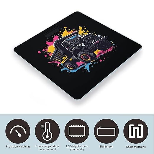 Cool Black Dump Truck Digital Bathroom Scale for Body Weight Lighted LCD Display Round Corner