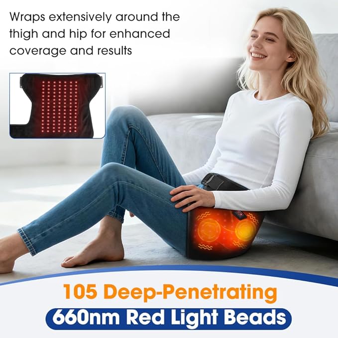 Aimery Hip Brace Red Light Therapy for Hip Pain in Menopausal WomenAdjustable Hip Support Wrap for Women3 Heat Levels Move Confidently &amp Sleep Through The Night (Black - Vibration)