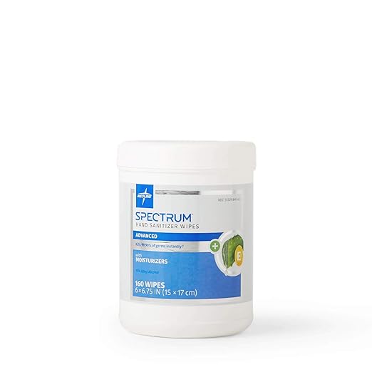 Medline Spectrum Advanced Hand Sanitizer Wipes with Aloe &amp Vitamin E Antibacterial &amp Moisturizing Bulk Size - 160 Wipes Per Canister Pack of 6