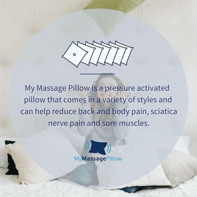 Mymassagepillow- Pressure Activated Massage Pillow for Back Neck Feet &amp More - Stylish &amp Durable Neck and Back Massager &amp Sciatica Pillow - 13in x 13in - Machine Washable Cover (Navy De