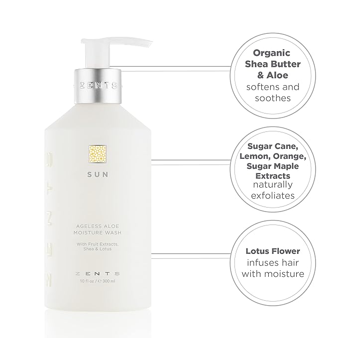 Zents Hand &amp Body Wash (Sun Fragrance) | Hydrating Anti-Aging Cleanser with Organic Shea Butter &amp Aloe for Dry Skin | Gentle &amp Nourishing | 10 fl oz