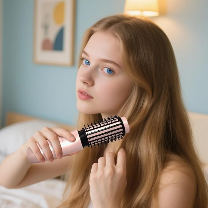 Cordless 2 in 1 Hair Straightener and Curler Portable Brush with Ceramic Coating 2000Mah Rechargeable Battery Adjustable Temp Quick Type-C Charging Great for Travel and Daily Styling