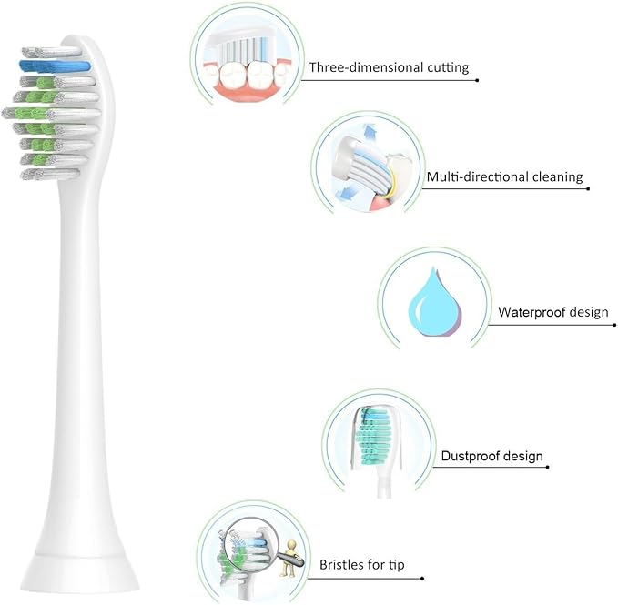4pcs Replacement Brush Head Compatible with PH Care Diamondclean Electric Toothbrush(White)