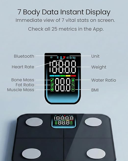 Smart Scale for Body Weight BMI Body Fat Muscle Mass 7-in-1 Large Display Digital Bathroom Scale 25 Body Composition Analysis Sync App Bluetooth 400 lbs - Nexa 3