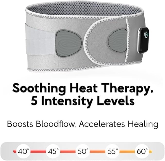 Belt Heated Waist Massager Belt Cordless Infrared Heating Pad Waist Warmer Massager Rechargeable Multi-Functional Relaxing Lumbar Massage Device (Gray)