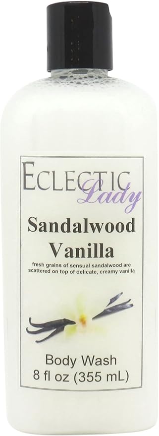 Eclectic Lady Liquid Pearl Body Wash - Sandalwood Vanilla Scent 3-in-1 Use For Bubble Bath Hand Soap &amp Body Wash Phthalate-Free Sandalwood Vanilla Fragrance Handcrafted in USA (8 oz)