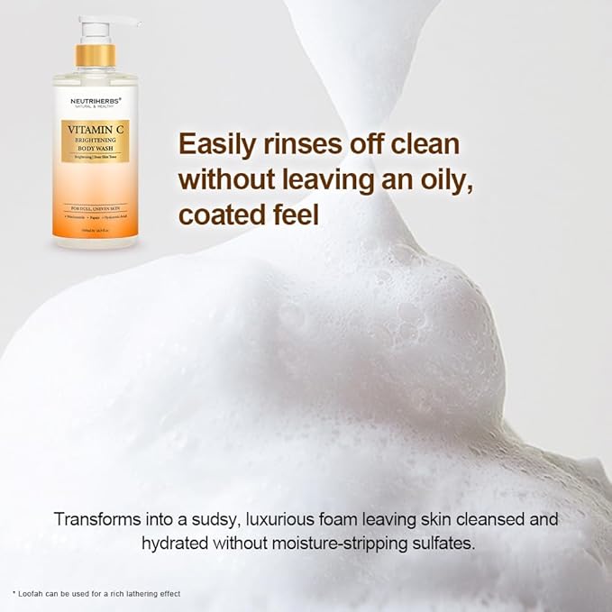 Neutriherbs Brightening Body Wash for DullUneven Skin Vitamin C Brightening Shower Gel For Women And Men Daily Shower Soap With Papain Niacinamide - Citrus Scent 16.9 Fl.Oz