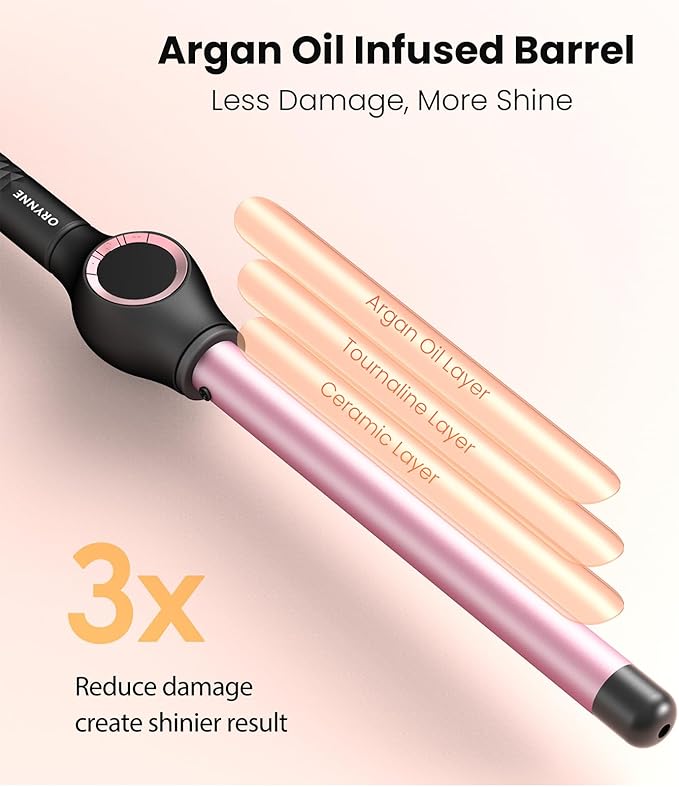 3/4 Inch Curling Wand for Long Hair Extra Long Barrel Ceramic Wand Curling Iron 7 Adjustable Heats 110-240V Dual Voltage Hair Wand Curler 60 Minutes Auto Shut Off