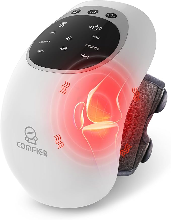 COMFIER Cordless Knee Massager with Heat and Red Light TherapyVibrationHeated Knee Brace Straps for Pain Relief with 18.9 InchHeating Pad for Knee Gifts for WomenMen