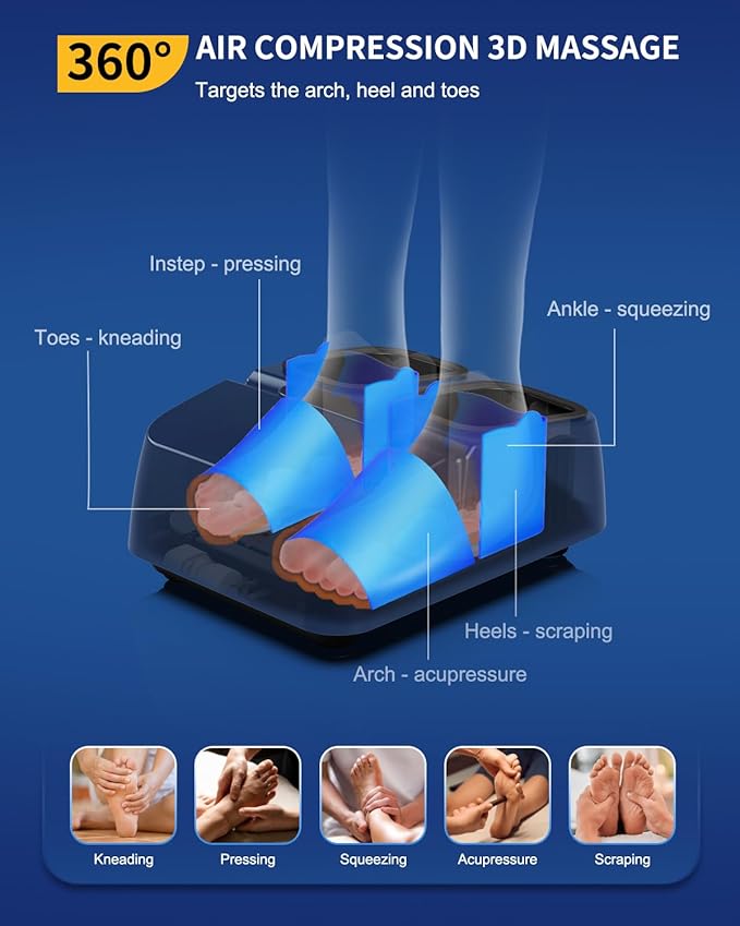 MOUNTRAX Foot Massager Machine with Heat Foot Massager for Plantar Fasciitis Neuropathy Pain Shiatsu Foot Massager with Remote Fits Feet Up to Men Size 12 (Blue)