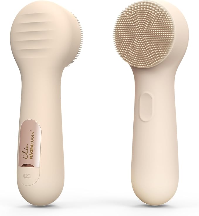 Silicone Face Scrubber NågraCoola CLIE 2.0 Facial Cleansing Brush Rechargeable Waterproof Face Scrub Brush for Cleansing Exfoliating Massaging Electric Facial Exfoliator for Women and Men - Oat