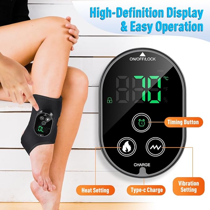 Family‎ Health Wearable Ankle Massager with Heat &amp Vibration Cordless Heated Wrap for and Foot Comfort Adjustable Levels Rechargeable 2-Pack Black(Black1)
